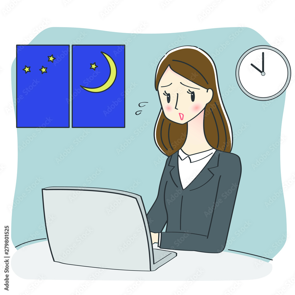 残業する女性のイラスト
