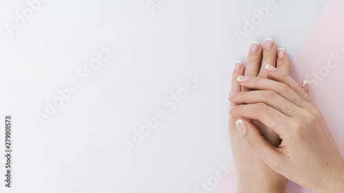 Top view woman's hands with copy space