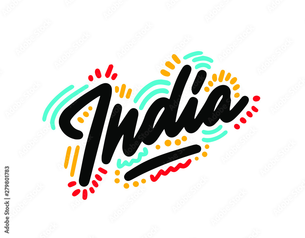 India Word Text Handwritten Font Design Vector Illustration India Word Text Handwritten Font Design Vector Illustration