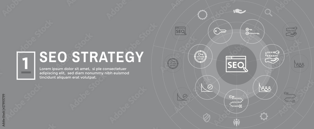 SEO Strategy - Search engine optimization concept - keywords, etc SEO Strategy - Search engine optimization concept - keywords, etc
