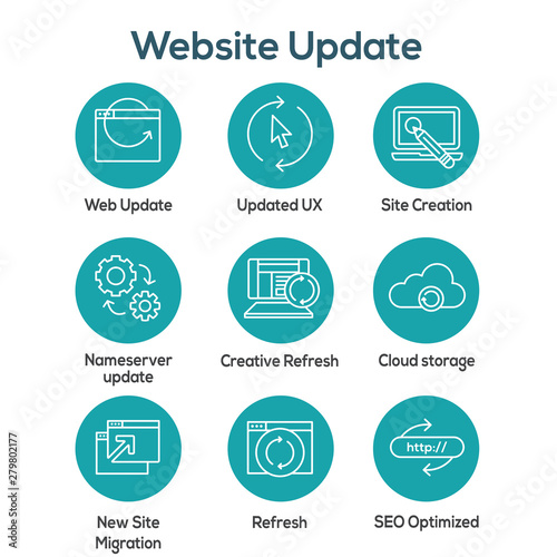 Website Update Icon Set with seo update, site creation, and name server update