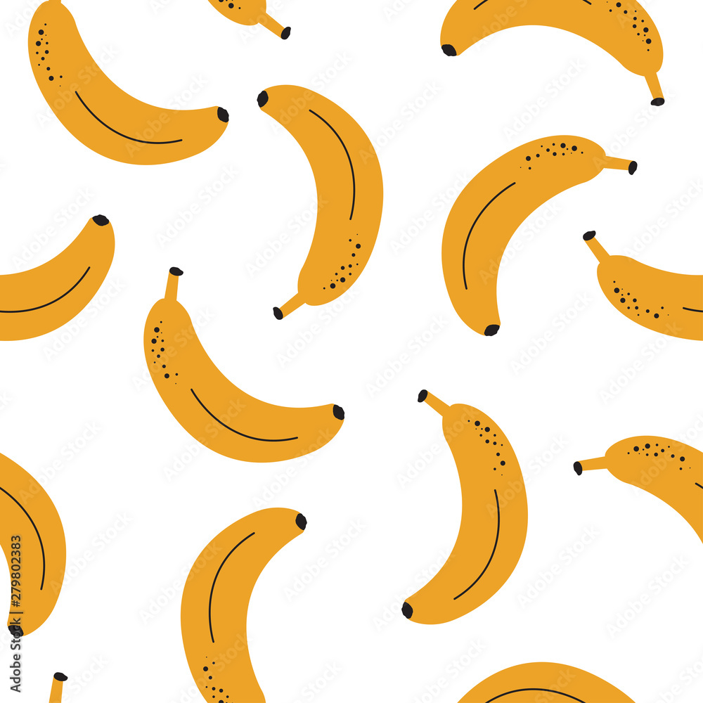 Banana seamless pattern on white background