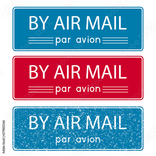 Air mail postmark. Blue and red postal element