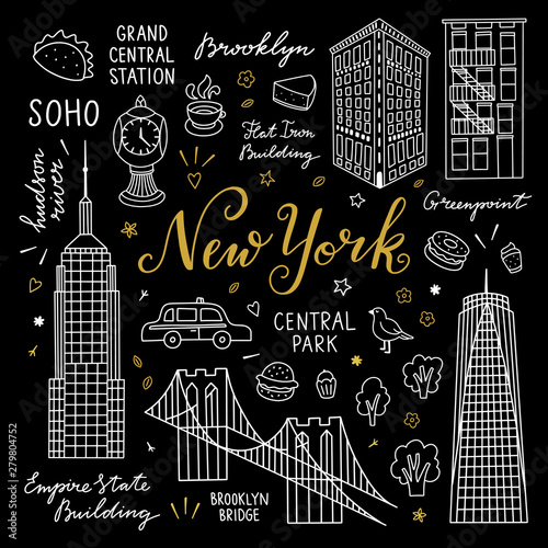 Photography New York travel vector icons and outline elements