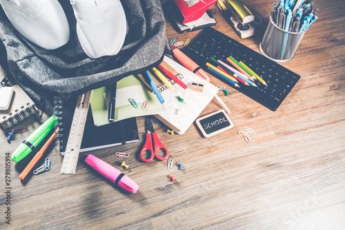Backpack with school supplies. Back to school