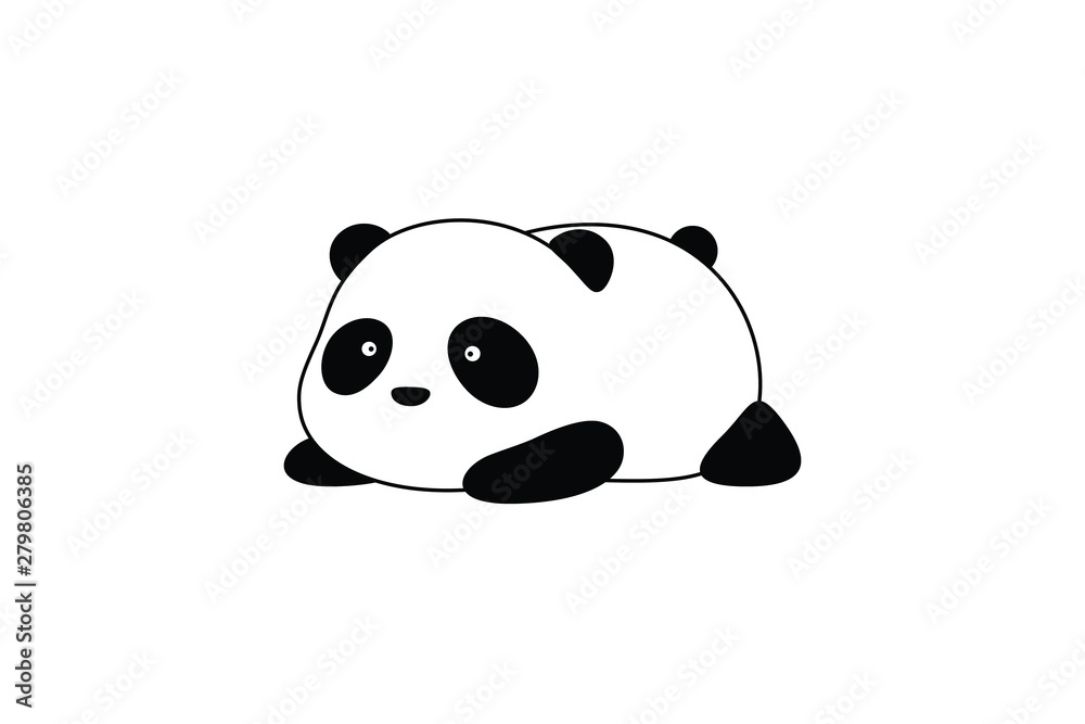 Vector Illustration / Logo Design - Cute funny fat cartoon giant panda bear  lies on its stomach on the ground Stock Vector | Adobe Stock