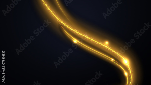 Glittering golden neon energy wave
