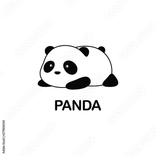Vector Illustration / Logo Design - Cute funny fat cartoon giant panda bear lies on its stomach on the ground