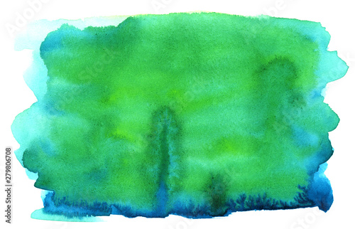 Blue and green on white Watercolor background. Paint on paper.  Hand drawn. High resolution jpg. Background for invitations, cards, social media posts.
