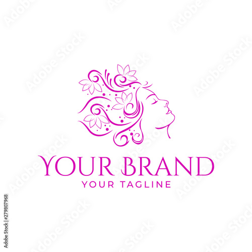 beautiful woman's face logo template with rose in her hair