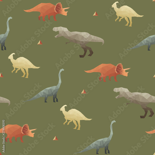 Green  blue  and orange geometric dinosaur seamless pattern. You can enjoy this pinwheel inspired pattern on packaging  wallpaper  backgrounds  and more.