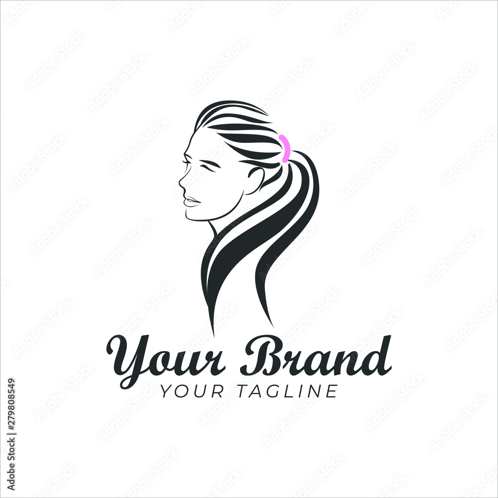 logo template of beautiful young woman's face with long hair