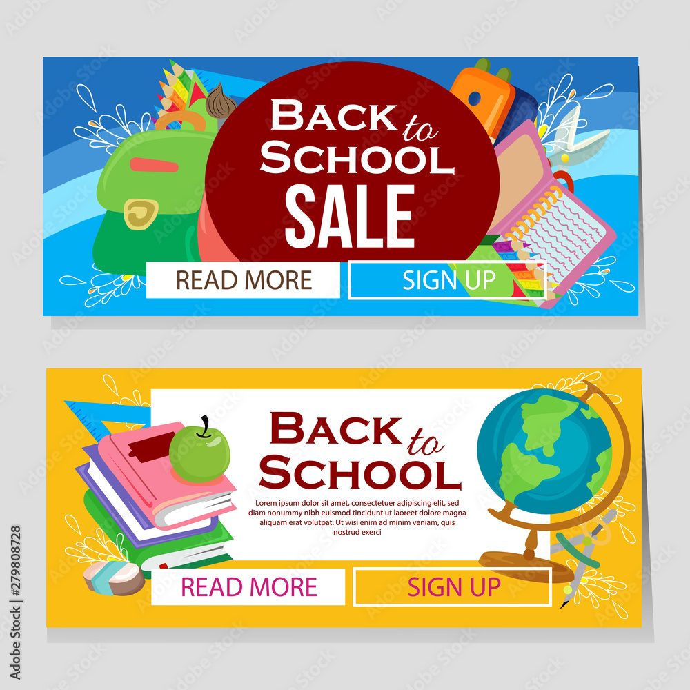 colorful school banner with school element