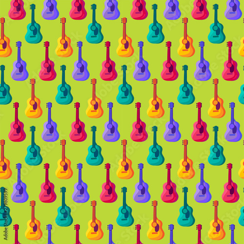 Music Guitar Isolated Green Background Pattern