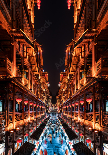 Nightscape of Hongyadong Ancient Town in Chongqing, China photo