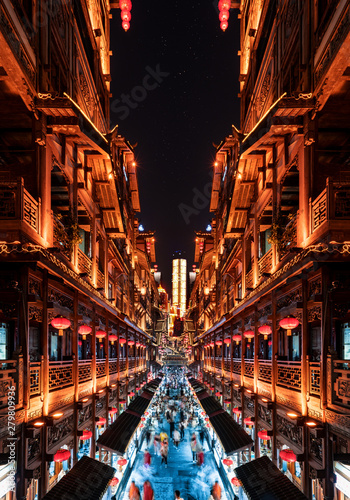 Nightscape of Hongyadong Ancient Town in Chongqing  China
