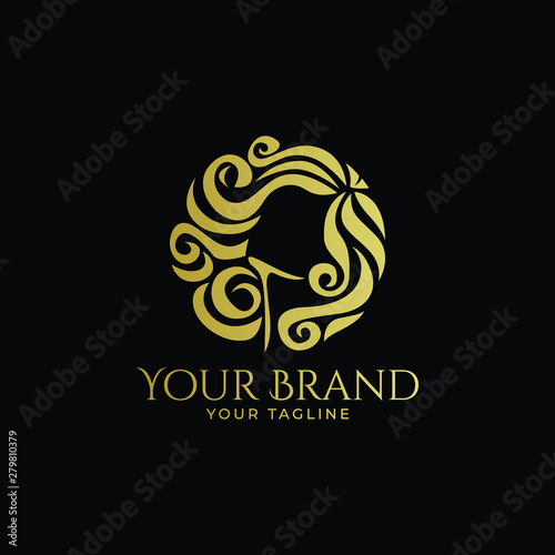 luxury logo of curly hair in gold