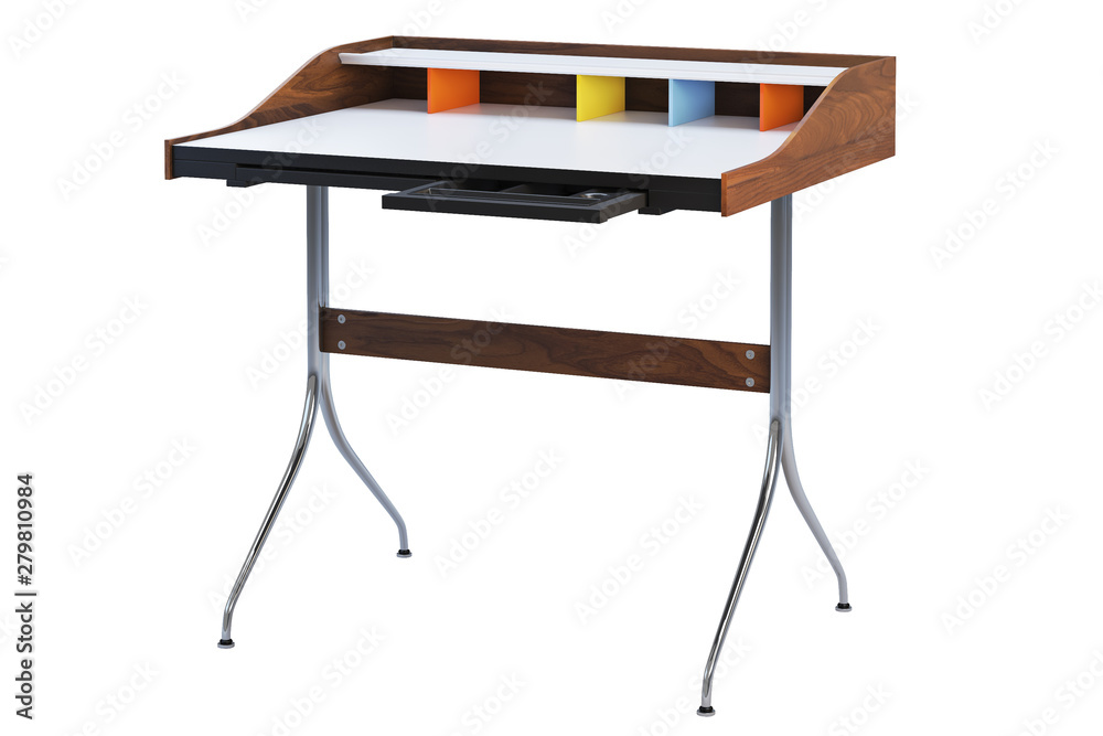 Mid century rectangular work table with storage. 3d render Mid century rectangular work table with storage. 3d render