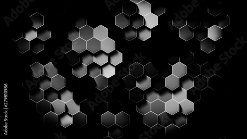 Black and white Hexagon Digitally generated wallpaper. © Neeraj