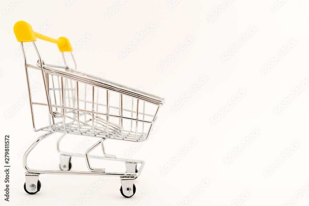 mini trolley or shopping cart on white background