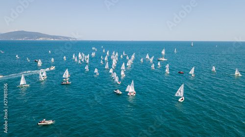 Competition on small yachts under sail on the Black Sea in Novorossiysk.