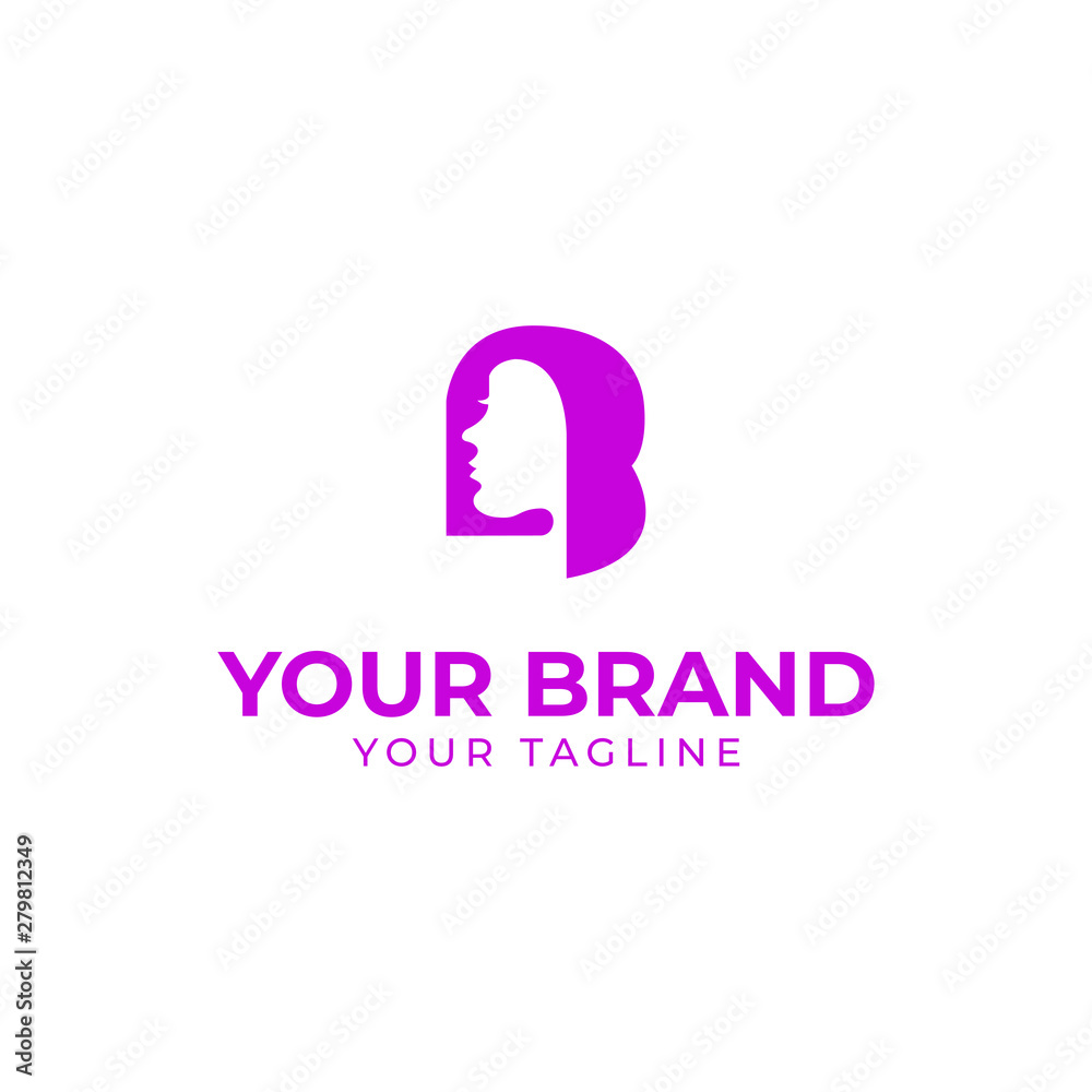 minimalist logo of silhouette woman's hair shaped letter B in pink color minimalist logo of silhouette woman's hair shaped letter B in pink color