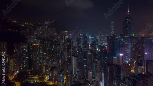 Wallpaper Mural flight over hong kong city downtown night illuminated aerial panorama 4k timelapse  Torontodigital.ca