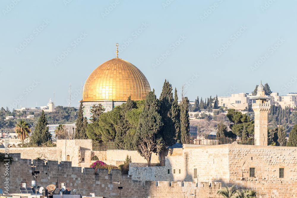 Al-Aqsa Mosque and El-Ghawanima Tower the Western Wall in the Old City of Jerusalem, Israel