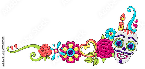 Day of the Dead decoration. Sugar skulls with floral ornament.