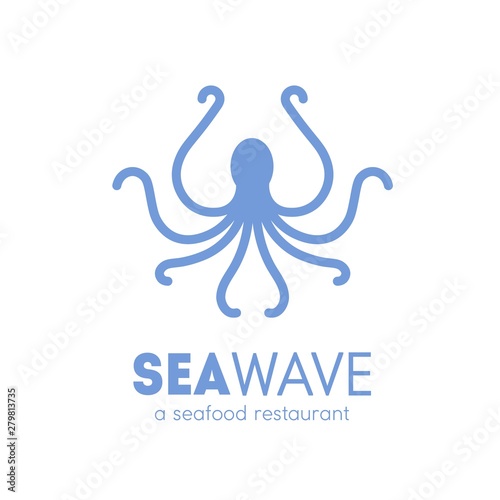 Logotype for seafood restaurant with octopus silhouette isolated on white background