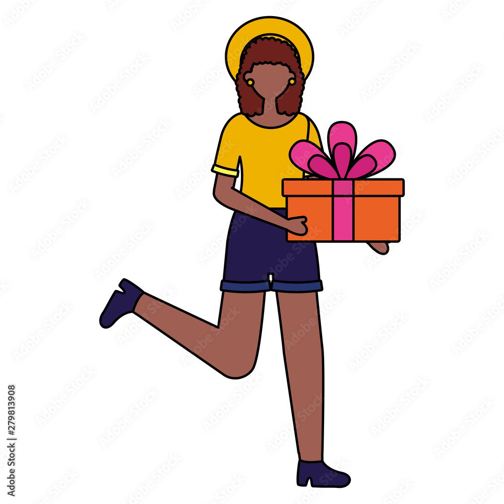 woman holding gift box birthday celebration woman holding gift box birthday celebration