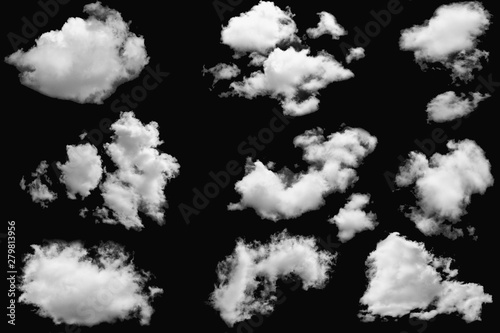 clouds white on isolated elements black background.