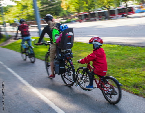 Family go biking