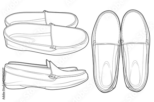 Hand drawn casual Shoes Men Without Ropes set