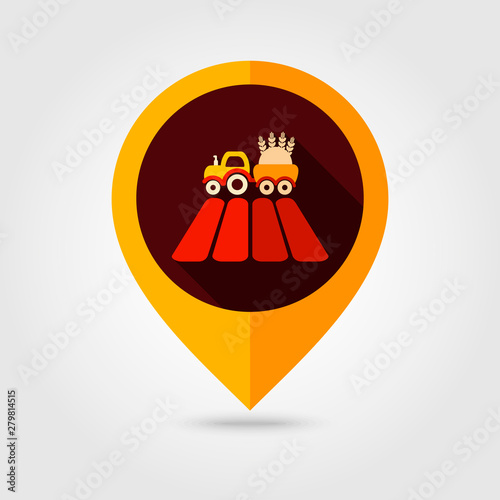 Tractor on field flat vector pin map icon