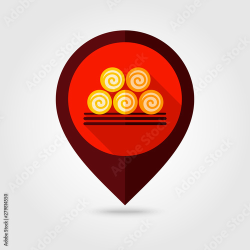 Round hay bales flat vector pin map icon