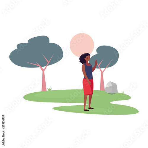 smiling woman character portrait landscape