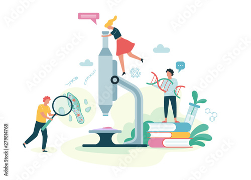 Biology science concept. People with a microscope