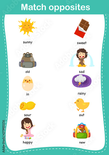 Matching children educational game. Match of opposites.vector illustration