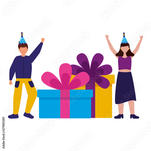 man and woman with birthday gift boxes © Gstudio