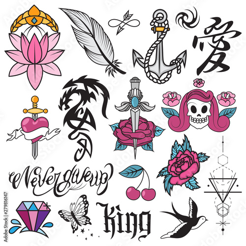 Set of tattoo in old school style