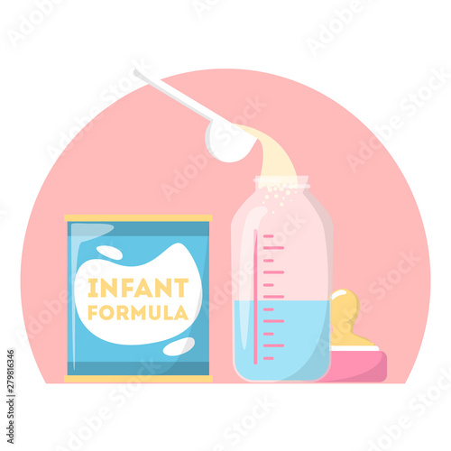 Infant formula, baby powder. Container with food