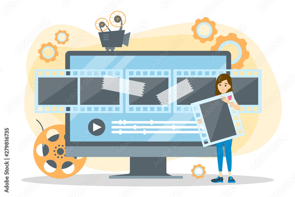 Video production process concept. Movie and cinema Video production process concept. Movie and cinema