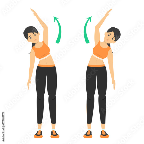 Woman stretching before workout. Side reach exercise