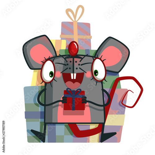  Rat or mouse with a gift. 2020 year of the rat symbol © artkukuskina