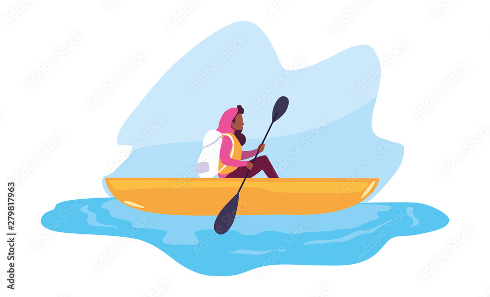 woman with boat and adventure rowing