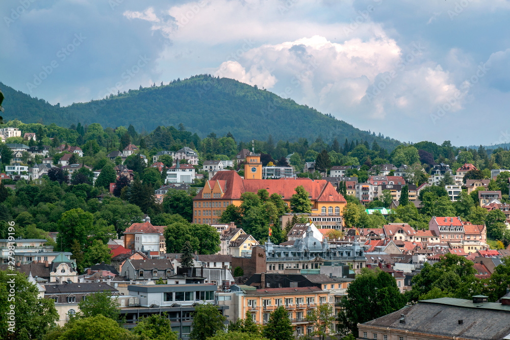 Panoramic view of Baden-Baden city center and the hills