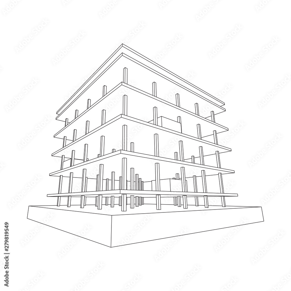 Building under construction. Build house construct in process. Wireframe low poly mesh vector illustration