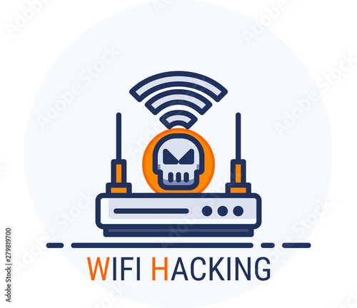 Filled Line Icons Style. Hacker Cyber crime attack Wifi Hacking for web design, ui, ux, mobile web, ads, magazine, book, poster.