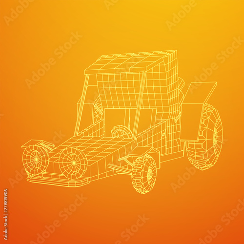 Off road dune buggy car. Terrain vehicle. Outdoor car racing, extreme sport oncept. Wireframe low poly mesh vector illustration